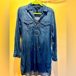 White House black market size 10 denim dress long sleeves silver hardware